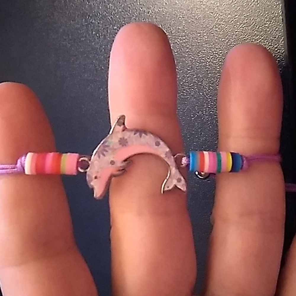 BBTO Gorgeous Dolphin Bracelet w Purple Cording up to 10 inches